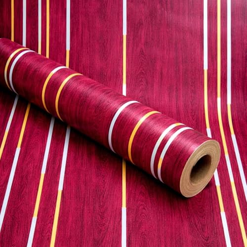 Image of KBR Premium Red Wood Grain Self-Adhesive Wallpaper Roll 45 x 300 cm - Elegant Modern Striped Design Peel & Stick Wall Covering for Home, Kitchen, Cabinets, Stylish Interior Decor