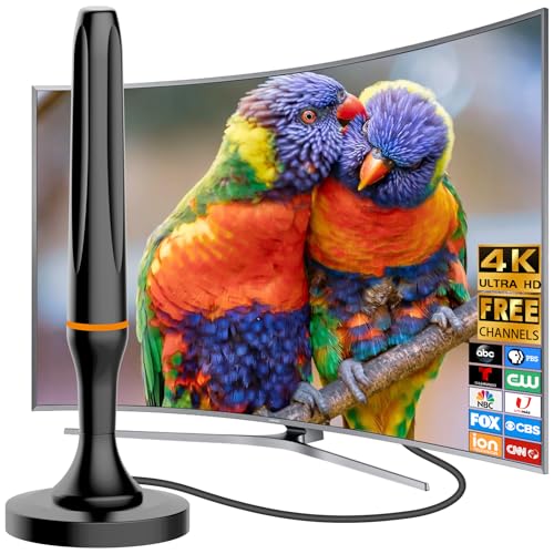 Digital TV Antenna for Smart Tv Indoor, 360 Reception Digital HDTV Antenna for Local Channels, Supports 1080P and 4K, Strong Magnetic Base -All TV（Black-Orange）