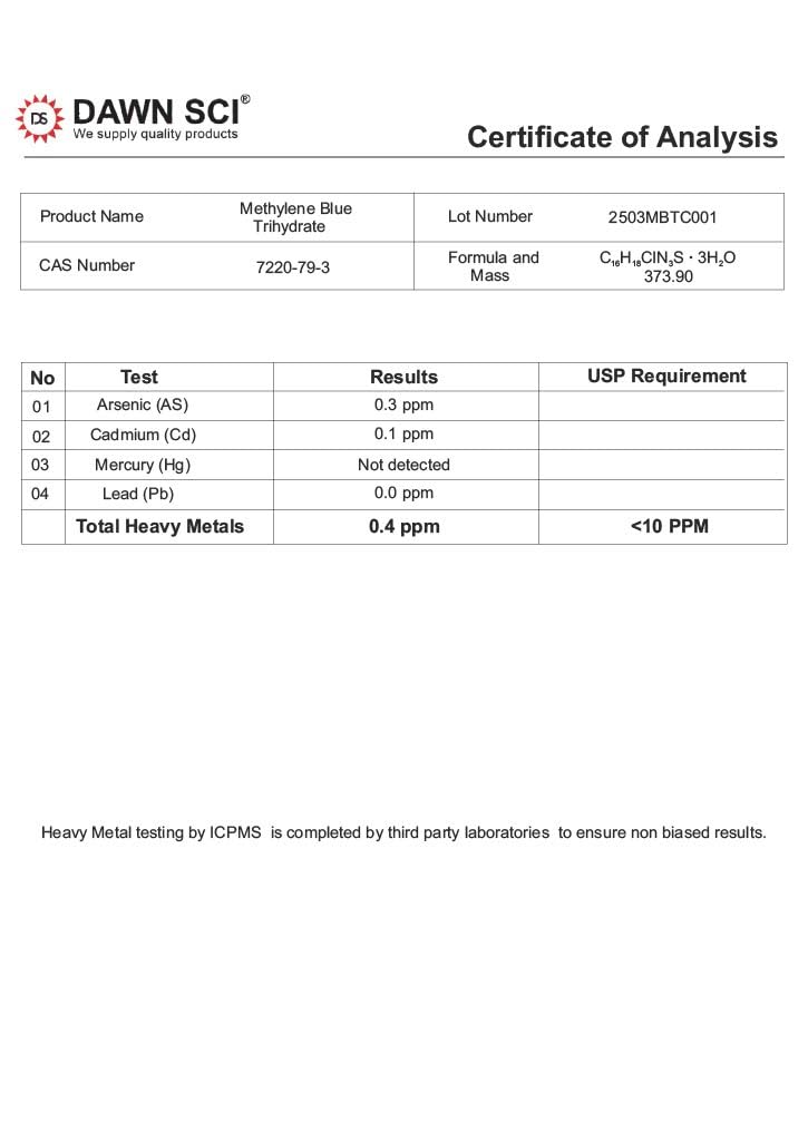 Methylene Blue Powder - USP/Pharma Grade, 3rd Party Tested - 5X1 Gram (5 Gram)