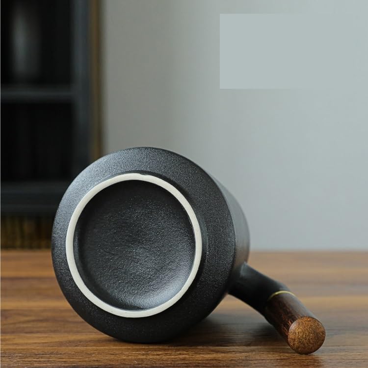 Tasse à thé Tasse à infusion en céramique avec couvercle, tasse à séparation d'eau et de thé, tasse filtrante avec poignée en bois, tasses de bureau Récipient de trempage(D)