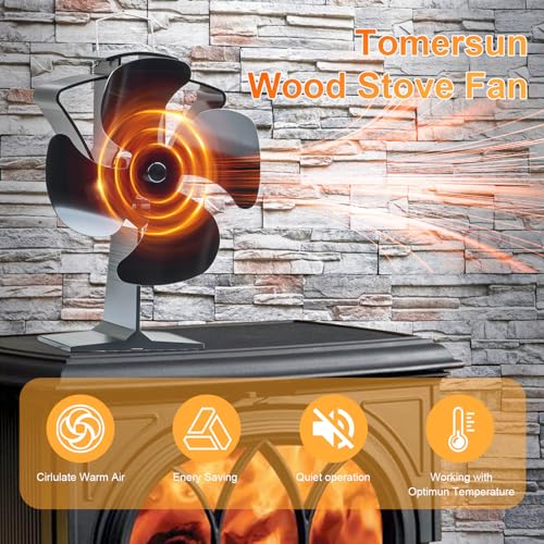 Image of Tomersun 4 Blades Heat Powered Stove Fireplace Fan for Home Wood Log Burning Fireplace Circulating Warm Air Saving Fuel Efficiently
