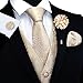 GUSLESON Mens Paisley Champagne Suit Vest Tie and Bow Tie Set Silk Waistcoat Necktie and Pocket Square Lapel Pin Set (6103-25-L)