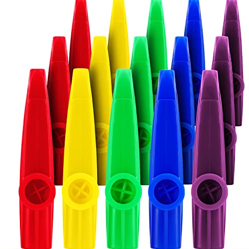 15 Kazoos de Plástico Instrumentos Musicales con Diafragmas de Flauta Kazoo para Regalo, Premio y Favores de Fiesta, 5 Colores
