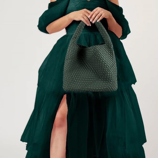 Image of Vegan Leather Hand Woven Tote Handbag Shoulder Bag and Woven Purses Large Shopper Bag for Women