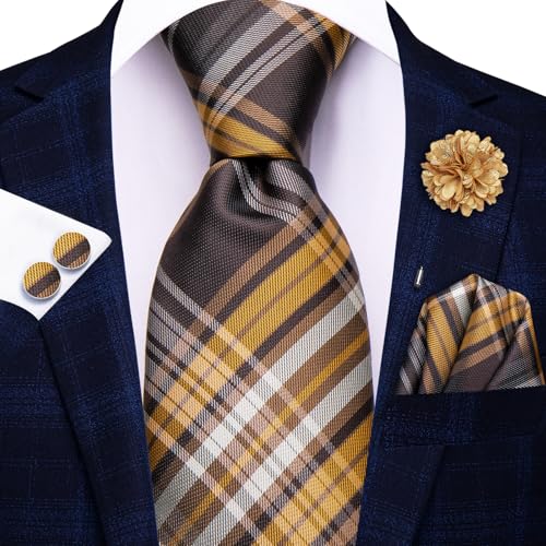 Image of Hi-Tie Men's Silk Ties Formal Woven Classic Necktie Pocket Square Cufflinks Lapel Pin Set Wedding Business