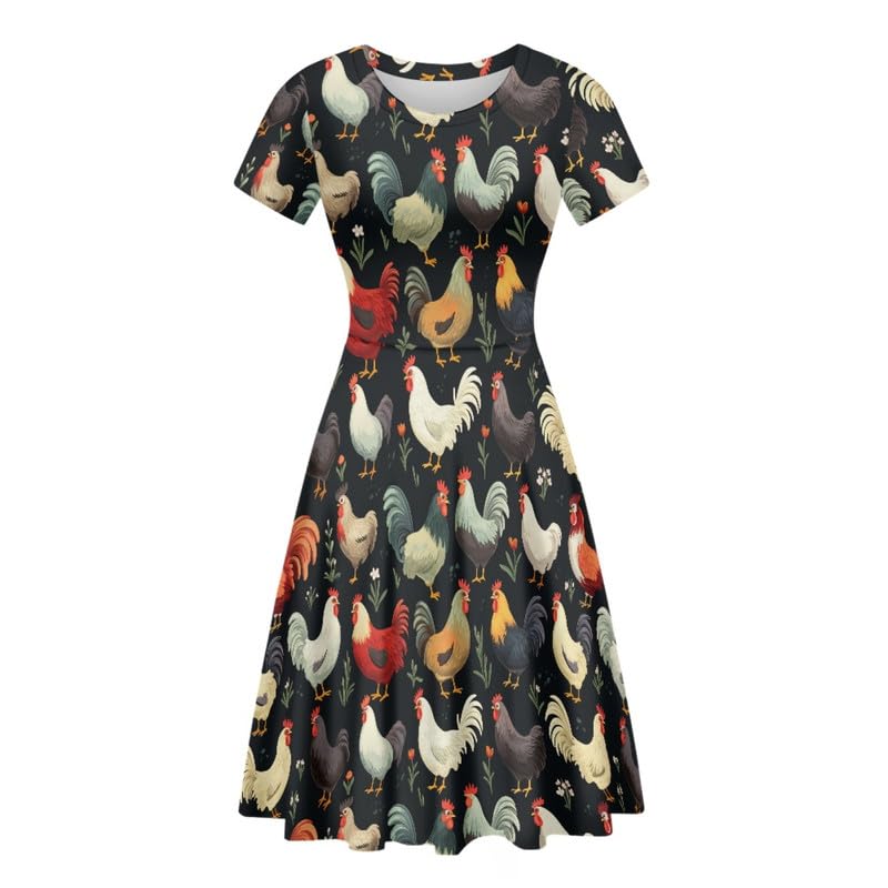Image of Irisjudy T Shirt Dress for Women Short Sleeve Girls Short Sleeve Dress Plus Size, O Neck Knee Length Midi Dress for Ladies