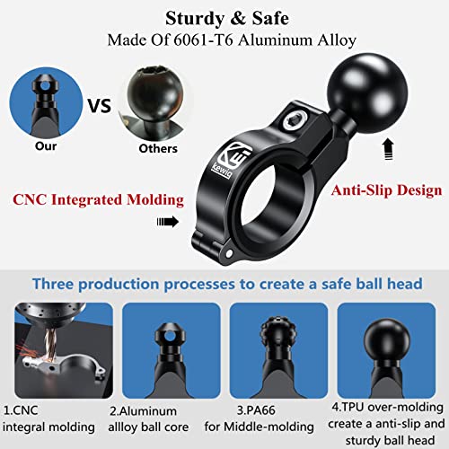 Brcovan Aluminum Alloy Handlebar Mount Base With 1'' Tpu Ball For Round Rail Diameter 0.5'' 0.87'' 1'' 1.26'', Compatible With Ram Mounts B Size 1 Inch Ball Double Socket Arm #TOP2
