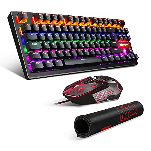 Best Seller Mechanical Gaming Keyboard and Mouse Combo & Large Mouse Pad,Mechanical Keyboard 87 Keys Small Compact LED Backlit - MK1 Wired USB Gaming Keyboard with Blue Switches, for Windows 40% Off Discount Mechanical Gaming Keyboard and Mouse Combo & Large Mouse Pad,Mechanical Keyboard 87 Keys Small Compact LED Backlit - MK1 Wired USB Gaming Keyboard with Blue Switches, for Windows