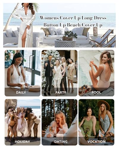 Bsubseach Long Beach Cover Ups for Women 2025 Button Up Dress for Swimwear Women Casual Kimonos Cardigan Bathing Suit Coverup2
