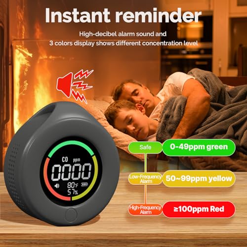 Image of MOES CO Detector, Portable Mini Carbon Monoxide Alarm with LCD Screen, 3 in 1 Measures Carbon Monoxide, Temperature & Air Humidity, For Home, Campervan, Car, Gas Rooms, Boats, RVs (Grey)