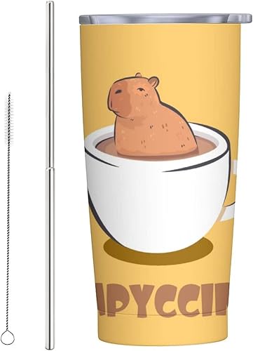 Capybara - Vaso con tapa y pajilla, taza de café aislada de doble pared de 20 onzas, tazas de acero inoxidable, bonito regalo Capybara para mujeres