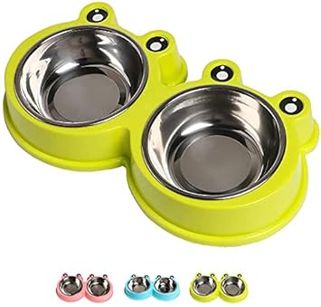 Emily Pets Stainless Steel Dog Bowl Food Water Feeder Non-Slip Design Resistant Silicone Mat Non Slip Design Prevent Slipping for Little Size Dogs/Cats (Small, Green)