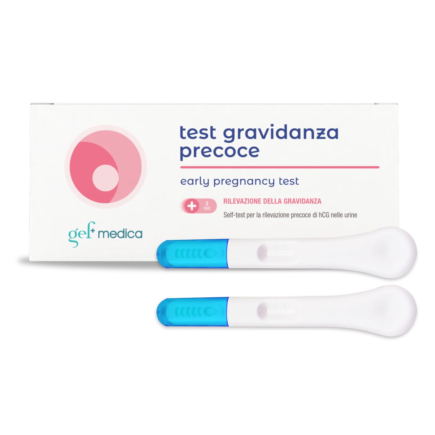 Gef Medica® 2x Test Precoce di Gravidanza – Stick Urina HCG Ultrasensibili 10 mIU/mL | Risultato in 3 Minuti, CE
