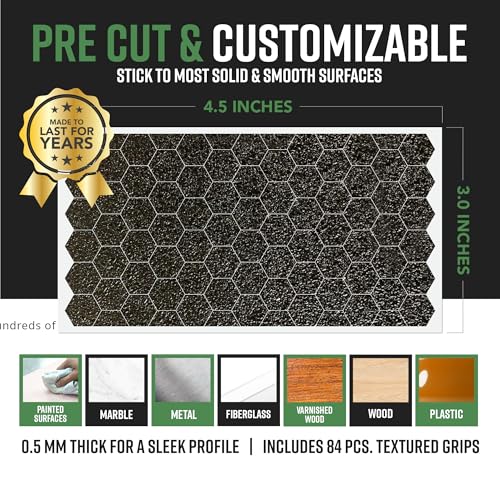 Dragon Grips Black Rubber Grip Tape - 84 Precut Hex Griptape Stickers (Pack of 1), Non-Slip Adhesive for Cell Phones, Controllers, Guns, and Mouse Grip Tape, Rubberized Durable Texture, Made in USA