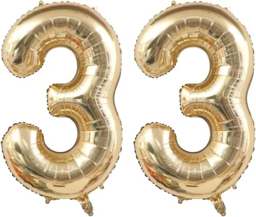 Image of Light Gold 33 Balloon Numbers, 40 Inch Large 33th Birthday Balloons, Helium Mylar Foil Jumbo Number 33 Balloons, Champagne Gold Birthday Party Decorations Supplies for Men Women