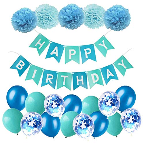 FLYFLY 誕生日パーテ 誕生日 飾り付け 風船 HAPPY BIRTHDAY 装飾 フォイル風船, バースデー ガ ーランド バースデー パーティー ケーキ飾り ブルー色