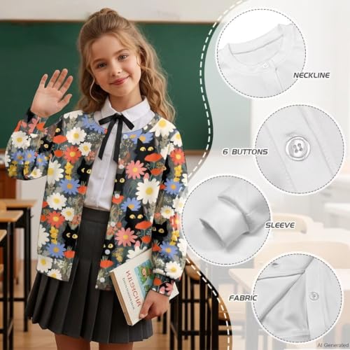 Image of Girls Cardigans Sweater Long Sleeve Crew Neck Button Down Sweaters School Outerwear for Kids Fall Winter Tops