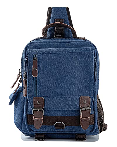 Sechunk Canvas Messenger Bag Sling Bag Crossbody Bag Shoulder Bag Retro Cross Body Handbags (Large, Blue)