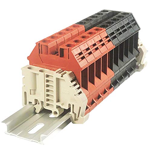 Dinkle Assembly Dk10N Red/Black 10 Gang Box Connector Din Rail Terminal Blocks, 6-20 Awg, 60 Amp, 600 Volt Separate Circuits #TOP19