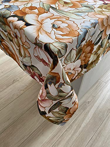 1KDreams Tischdecke, Blumenmuster, Baumwolle, Frühlings-Dekoration, moderne Sommerdekoration mit Blumen und Blättern, mehrfarbig, 130 x 300 cm Cover