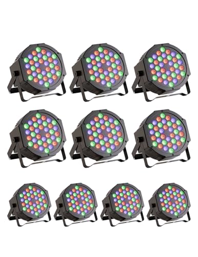 Image of 36 LED Stage Lights 7 Modes RGB DJ Par Lights with Sound Activated Remote and DMX Control DJ Uplighting for Birthday Party Events Wedding Christmas Stage Lighting (10 Packs)