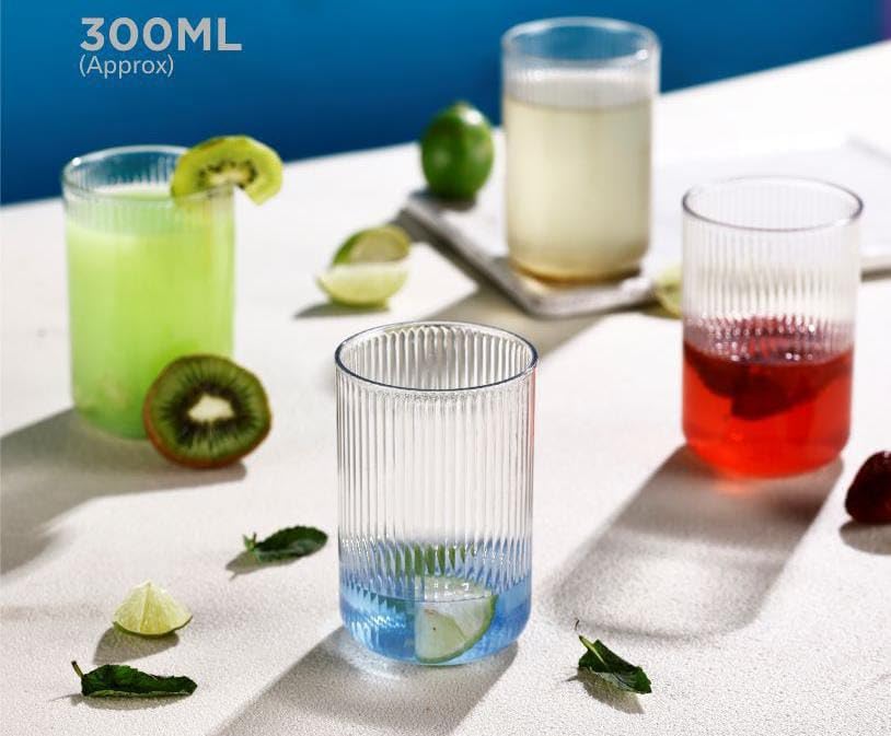 Amishaine Round Lining Glass Pitcher jug with Textured Ribbed Design for Serving Water Juice iced Tea Cocktails Milk and Beverages at Home Kitchen Dining table-250 ml 4