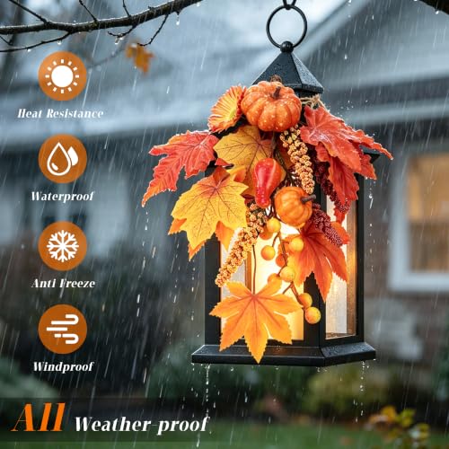 Image of Fall Lanterns Decorative Indoor & Outdoor, 14 inch Harvest Home Decor Lantern