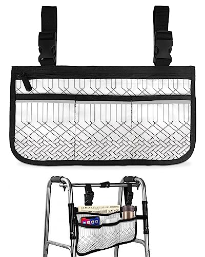 Simple Line Art Wheelchair Side Bag Walker Bag, Black White Geometric Wheelchair Accessories Armrest Pouch, Organizer Storage Bag for Walkers, Rollators, Scooters, 7.3''x13''