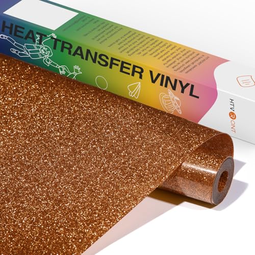 HTVRONT Bronze Glitter HTV Vinyl- 10 x 5ft Bronze Glitter Iron On Vinyl for All Cutting Machine Glitter Heat Transfer Vinyl Roll for T Shirts - Easy to Cut & Weed for Heat Vinyl Design