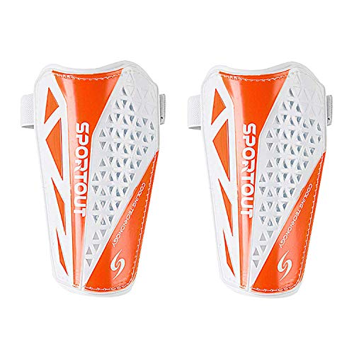 Espinilleras de fútbol para niños y adultos de Sportout con funda protectora rígida que ofrece una protección completa para las piernas de tus hijos., color blanco, tamaño small