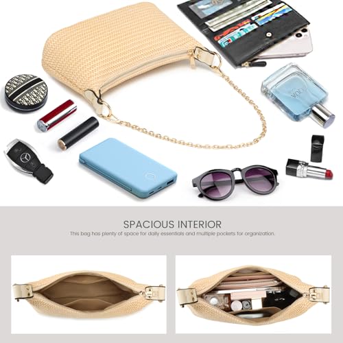 Image of CROJUYI Straw Shoulder Bag for Women Soft Small Woven Shoulder Purse Handbag,Beach Tote Straw Bag for Summer