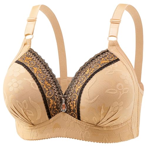 Camiseta interior cómoda con diseño de encaje con forma de copa media y con botones para mujer, beige, 40