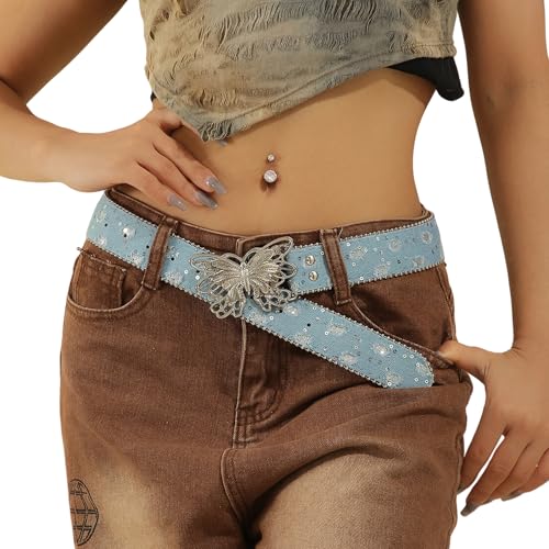 AIBEARTY Women's Fashion Butterfly Buckle Waist Belt Y2K Glitter Waistband for Jeans Pants Cowgirls Cowboys Waist Chain2