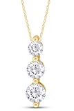 Wishrocks Round Cut Simulated Birthstone Three Stone Journey Pendant Necklace Jewelry for Women in 14k White Gold Over Sterling Silver Along with 18" Silver Chain