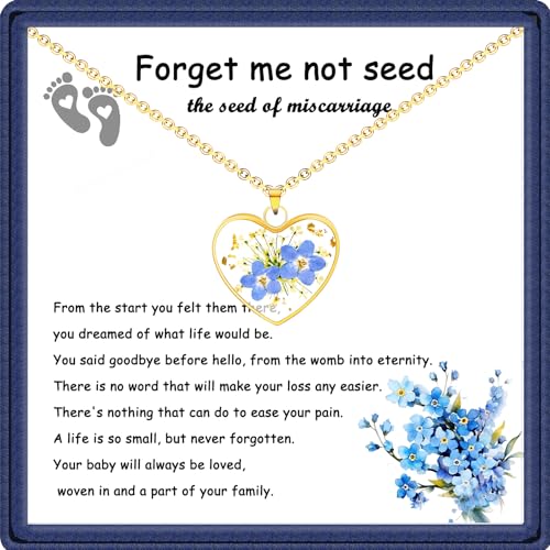 Image of Miscarriage Gifts for Mothers, Forget Me Not Pressed Flowers Necklace, Baby Loss Grief Sympathy Gift for Women, Child Loss Memorial Gifts Jewelry