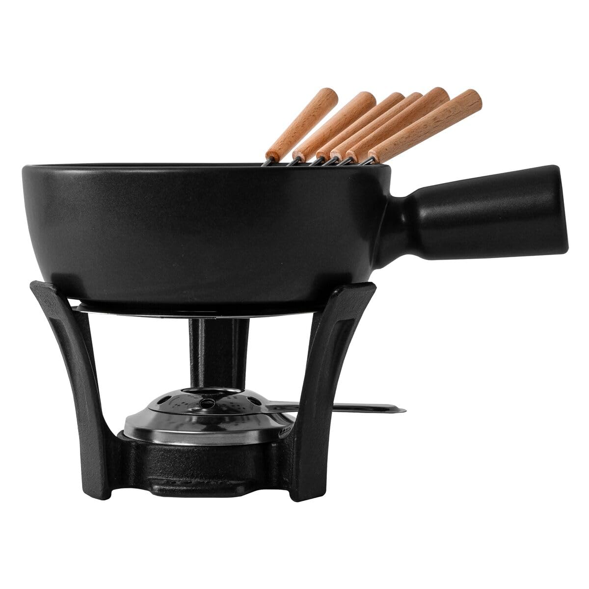 Boska Fondue Set Nero / Fondue Pan with 6 Forks / Cast Iron Base / Ceramic Pan / Black / 33.8 fl oz
