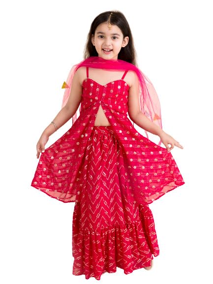Pspeaches Girls Magenta Gold-Toned Embellished Sequinned Ready To Wear Lehenga Choli (Pink)