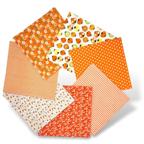 Grade Cotton Quilting Fabric Bundle 100% Cotton Floral Print Patchwork Material for DIY Sewing Cushions Crafts Machine Washable Multi-Color Patterns (Orange 20 * 20)