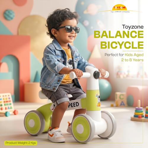 Image of Toyzone Impex Pvt Ltd Toyzone Balance Bicycle Green |Bicycle Ride On|Push Cycle with Music & Lights |Manual Mini Ride on for Boys & Girls|Sturdy First Riding Toy | Kids