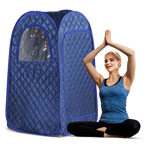 Single Person Sauna, Portable Steam Sauna Full Body, Newly Upgraded Large Space Sauna, Quick-Folding Sauna Spa Tent (33.46x 33.46x 55.11inch, Blue)