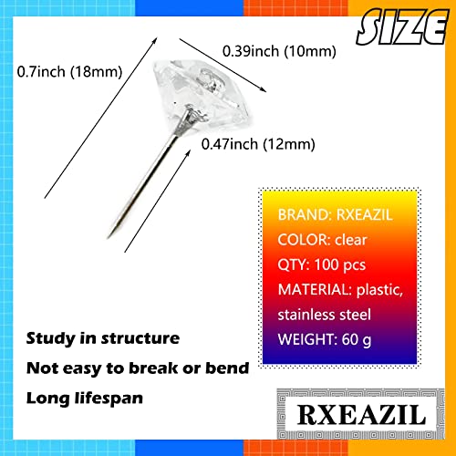 Rxeazil Clear Push Pins For Cork Board, Transparent Diamond Thumb Tacks For Bulletin Board, Decorative Push Pins For Wall Hangings, Crystal Furniture Tacks For Office, Household, Classroom #TOP1