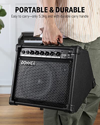 Donner DKA-20 Keyboard Amplifier 20 Watt Keyboard AMP with Aux in and Two Channels, Bass Guitar Amp, Piano Amplifier, Electronic Drum Speaker Support for Microphone Input - image 5
