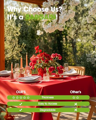 Image of Pureegg Plastic Table Cloth Disposable 8 Pack, 54 x 108 Inch Table Cloths, Valentines Day, Thanksgiving, Christmas Decorations, Fall Tablecloths, Rectangle, Plastic Cover, Leakproof & Sturdy, Red