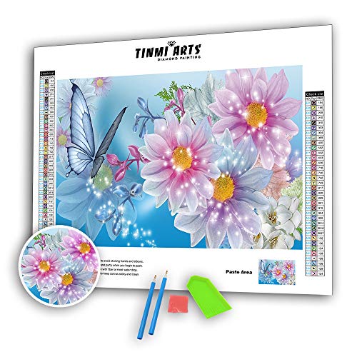 TINMI ARTS 5D Butterfly Diamond Painting Kits Paint by Numbers Full Round Drills Rhinestones DIY Mosaic Cross Stitch Embroidery Handcrafts Arts Crafts Home Decor(19.69''x 15.75'')