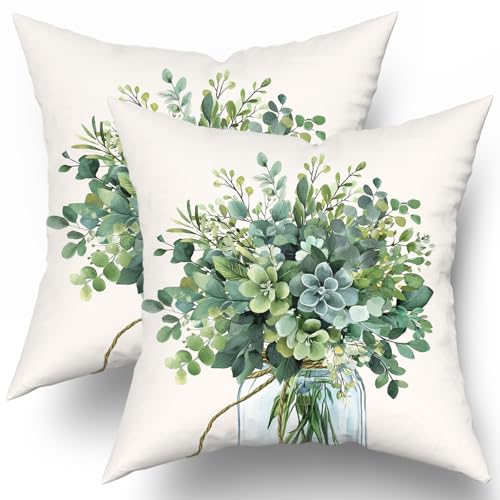 Eucalyptus Leaves Throw Pillow Cover (2 Packs)