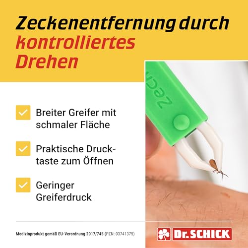 Dr. Schick Zeckenzange für Mensch und Tier - Zeckengreifer mit smartem Druckknopf - zuverlässiger Zeckenschutz zur einfachen und sicheren Entfernung von Zecken