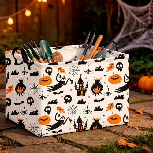 Image of CLOCOR Rectangular Storage Basket,Waterproof Books Box with Handles,Gift Basket(Castle Halloween)