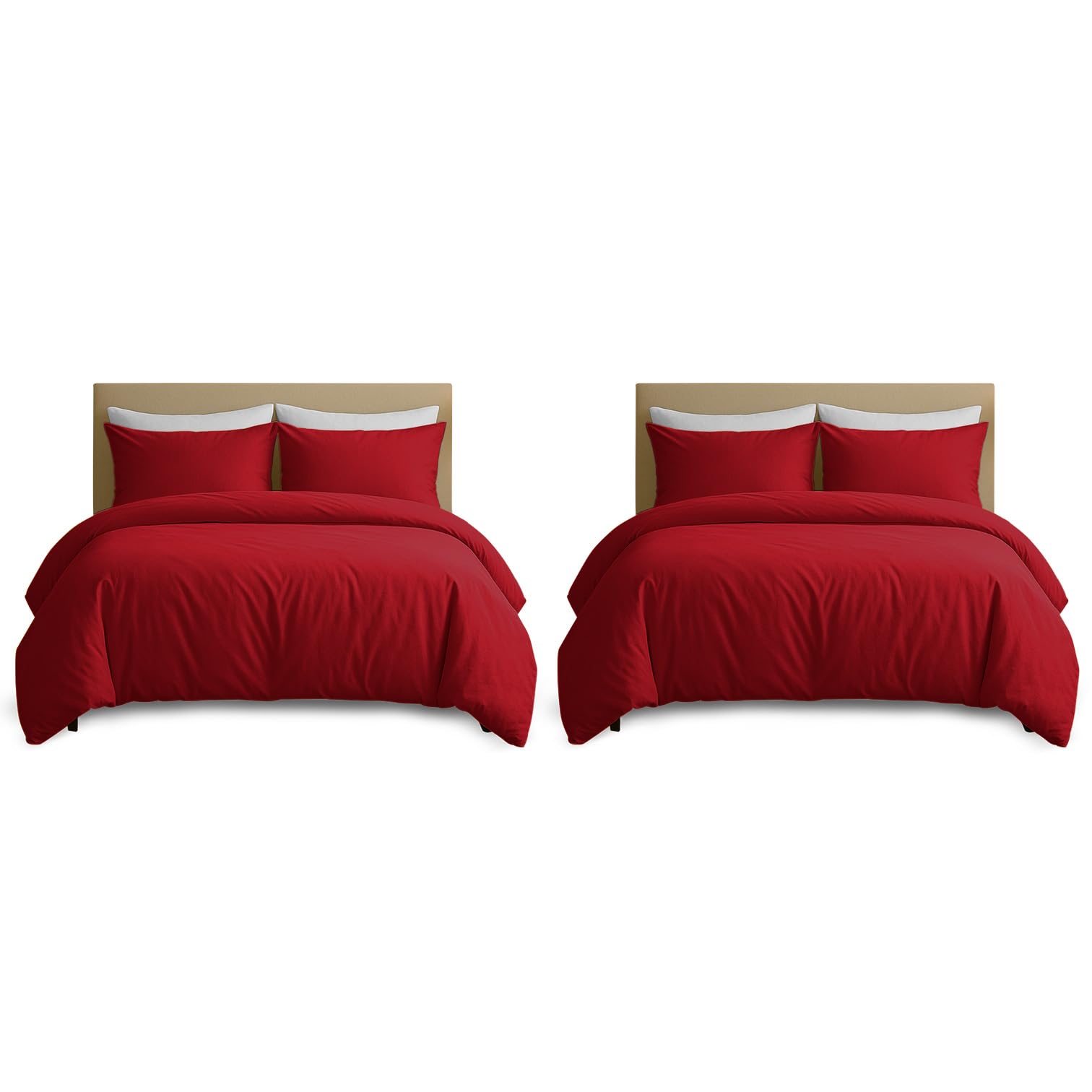 Hafaa Pack of 2 Single Duvet Cover Set - Burgundy Bedding Brushed Microfibre 2 Duvet Covers with 2 Pillowcases - Single Bedding Quilt Cover Sets 135 x 200 cm