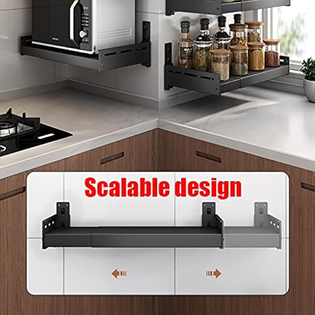 Black Lacquered Microwave Oven Rack, Wall-Mounted Expandable Kitchen Shelf, Carbon Steel Oven rt, Detachable Kitchen Shelf Storage Rack Storage Organizer