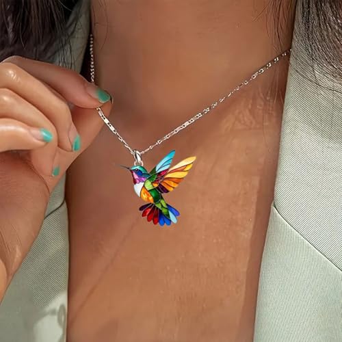 MIFYNN Colorful Hummingbird Necklace for Women 2D Hummingbird Dangle Necklaces Acrylic Hypoallergenic Cute Bird Necklaces For Women Bird Lovers2